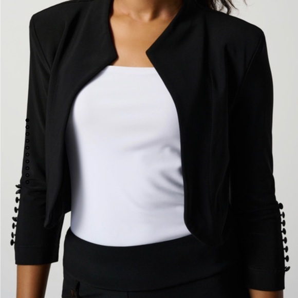 Joseph Ribkoff Jackets & Blazers - Joseph Ribkoff bolero black cardigan 3/4 sleeve button women Large 12 open front